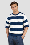 Striped Mandpullover with Short Sleeves – Stylish &Amp; Comfortable