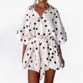 Short-Sleeve Embroidered Belted blouse Set