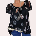 Megan™ Women's Off-Shoulder Top with Feather Print