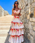 Tiffany | Two-Piece skirt with Cute Bra Printed bare Waist Chique Stranddansoutfit