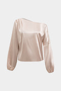 Astrid | Balloon-Sleeve Asymwithric One-Shoulder Satin blouse