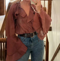 Sheer Ruffle blouse in Brown – Feminine, Elegant & Statemandt-Making