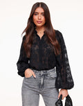 Elegant Sheer Floral blouse – Black